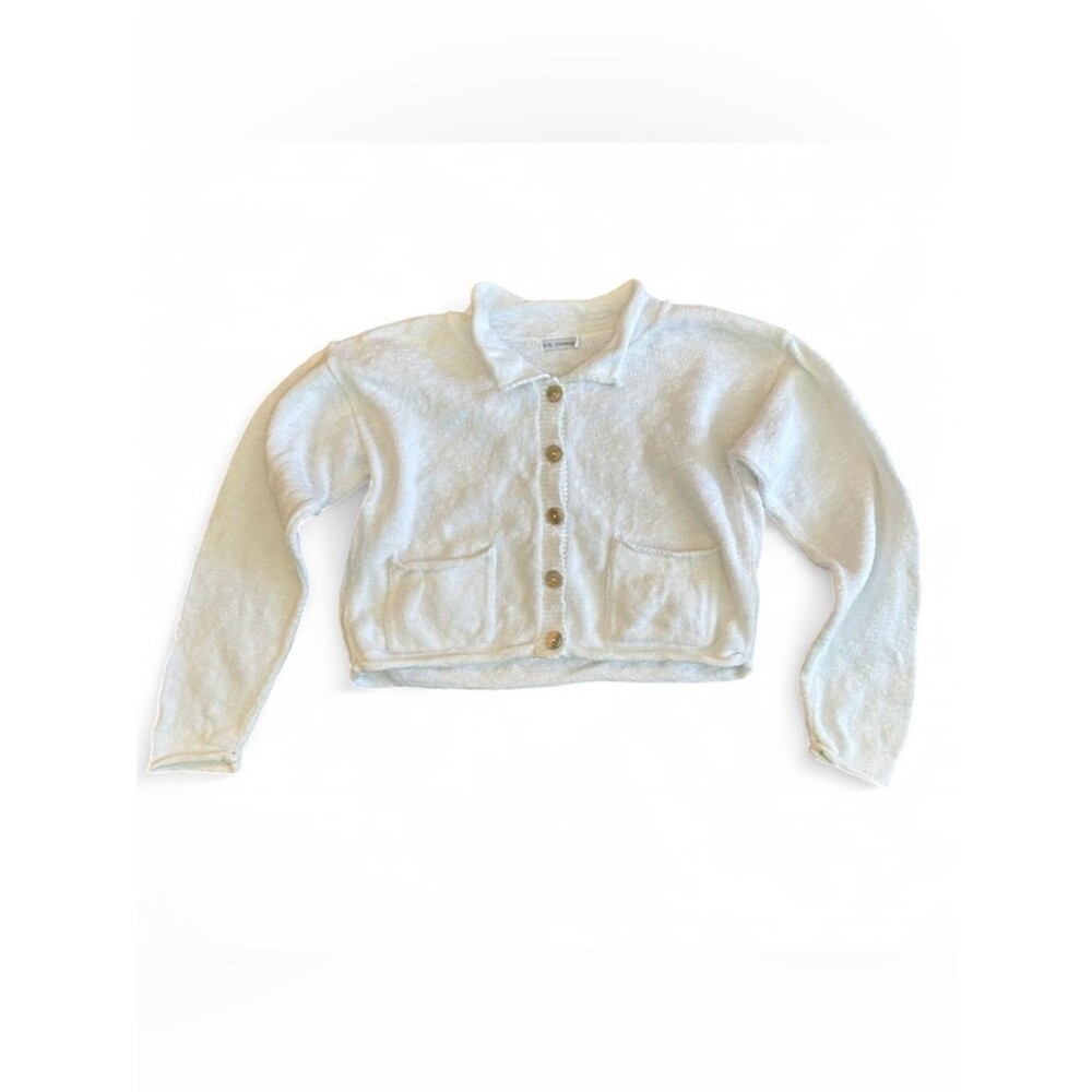 Erik Stewart White Cotton Button-Up Cropped Cardigan 2/Small